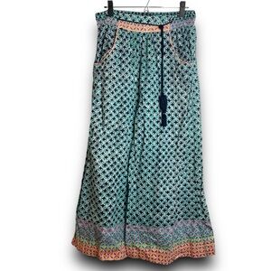 Anthropologie Aqua Navy Pink Wide Leg Pants Texture Geometric Pattern Boho Beach